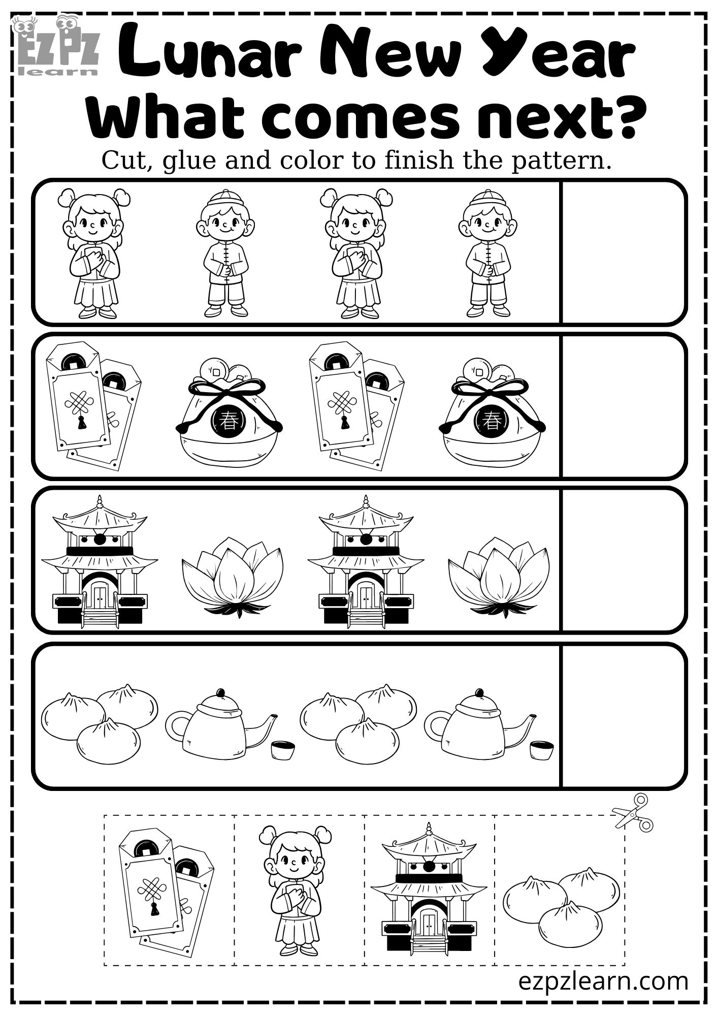 Lunar Chinese New Year and Tet What Comes Next Coloring Activity Number 2 for Kids